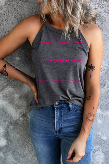 Blank Apparel - Grey Solid Color Crew Neck Tank Top BA2564998-11