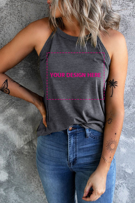 Blank Apparel - Grey Solid Color Crew Neck Tank Top BA2564998-11