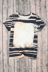 Blue Tie Dye Stripe Print Bleached T-Shirt LC25220327-5