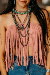 Pink Tassel Drawstring Bandeau Crop Tank Top LC2567900-10