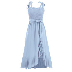 Light Blue Bow Knot Straps Irregular Slit Maxi Dress TQK311559-30