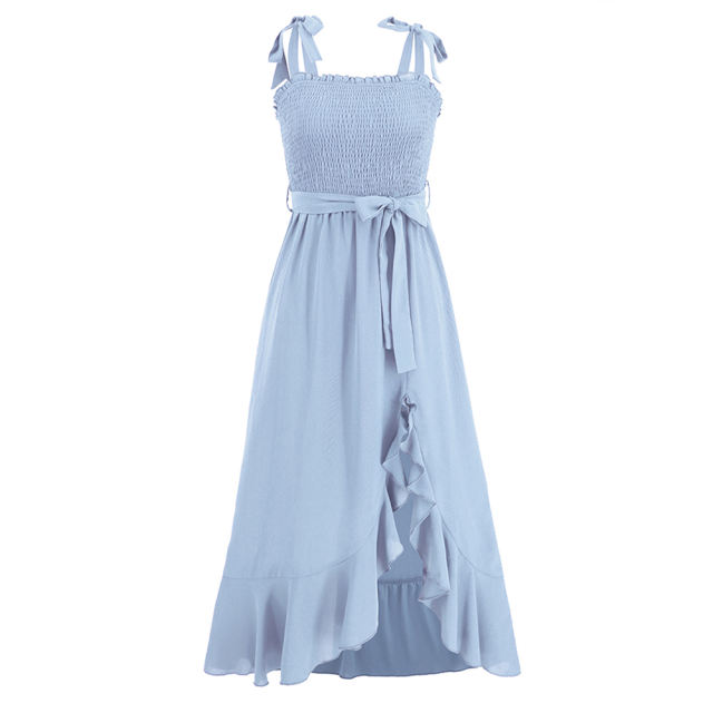 Light Blue Bow Knot Straps Irregular Slit Maxi Dress TQK311559-30