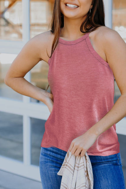 Blank Apparel - Pink Solid Color Crew Neck Tank Top BA2564998-10