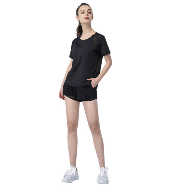 Black Fake Two Pieces Quick Dry Sports Yoga Short TQE71336-2