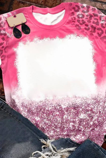 Pink Leopard Blank Bleached Graphic Print Short Sleeve T Shirt LC25220331-10