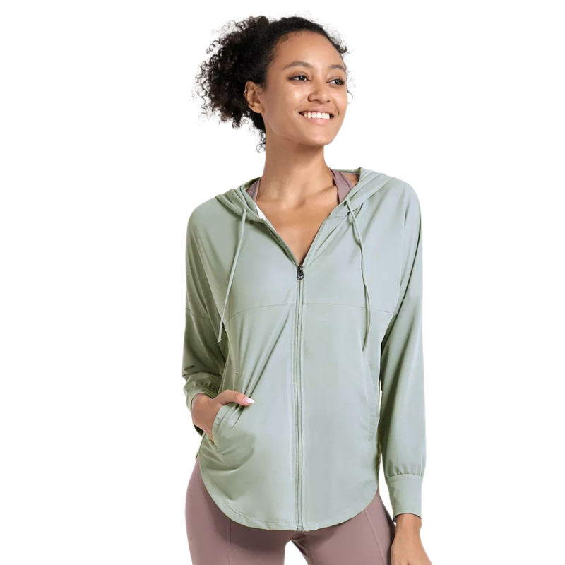 Green Quick Dry Drawstring Hooded Yoga Jacket TQE71334-9