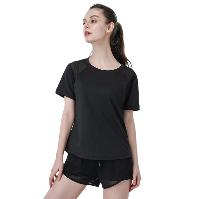 Black Fake Two Pieces Quick Dry Sports Yoga Short TQE71336-2