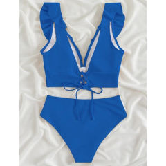 Royal Blue Ruffle Sleevelss Drawstring Bikinis Set TQX610040-62