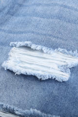 Blank Apparel - Distressed Ripped Rolled Hem Sky Blue Denim Shorts