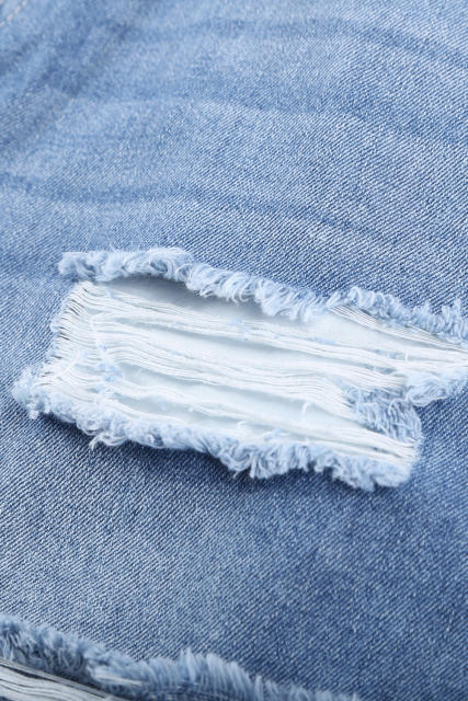 Blank Apparel - Distressed Ripped Rolled Hem Sky Blue Denim Shorts