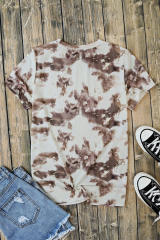 Brown Blank Apparel- Bleached Tie-dye Print Short Sleeve Top LC25220659-17