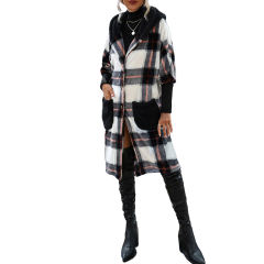 Striped Spliced Plaid Plush Hooded Ferret Coat TQK280241-37