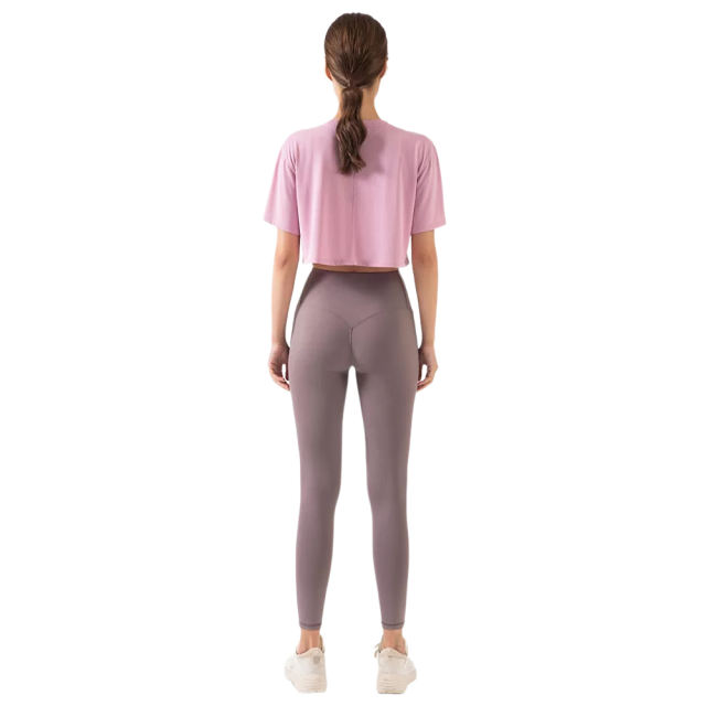Pink Loose Crop Top and Gray High Waist Yoga Pants Set TQE71335-5-8