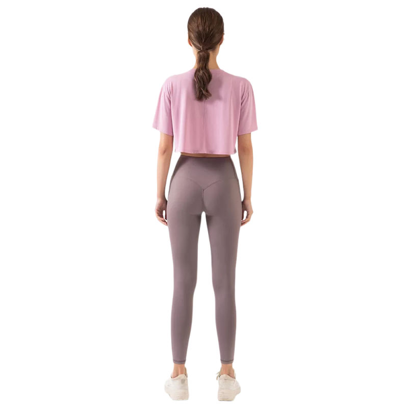 Pink Loose Crop Top and Gray High Waist Yoga Pants Set TQE71335-5-8