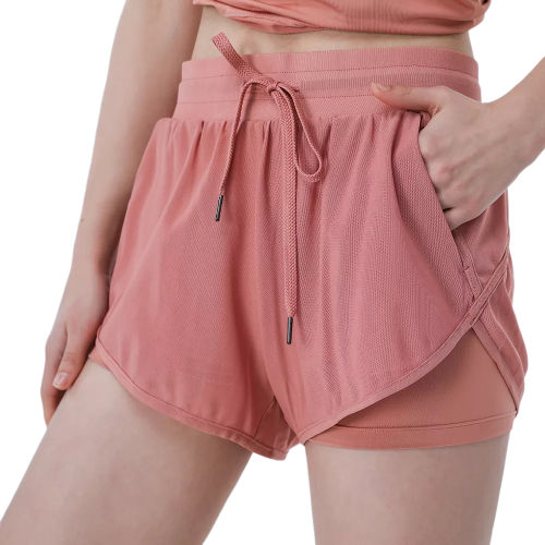 Red Fake Two Pieces Quick Dry Sports Yoga Short TQE71336-3
