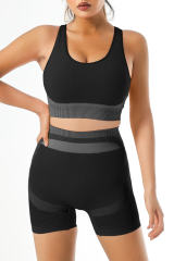 Black Textured U Neck Criss Cross Sports Bra LC264395-2