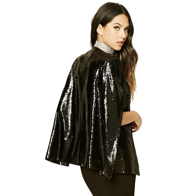 Solid Black Sequin Sexy Women Suit
