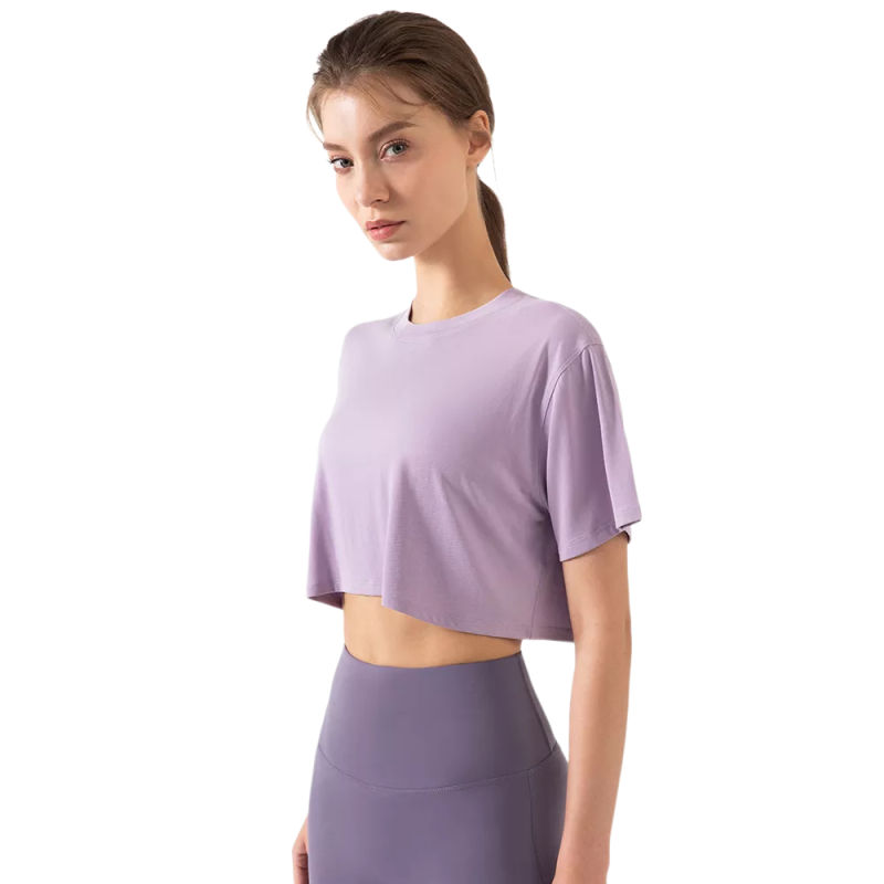 Light Purple Loose Crop Top and Dark Purple High Waist Yoga Pants Set TQE71335-38-35