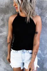 Blank Apparel - Black Solid Color Crew Neck Tank Top BA2564998-2