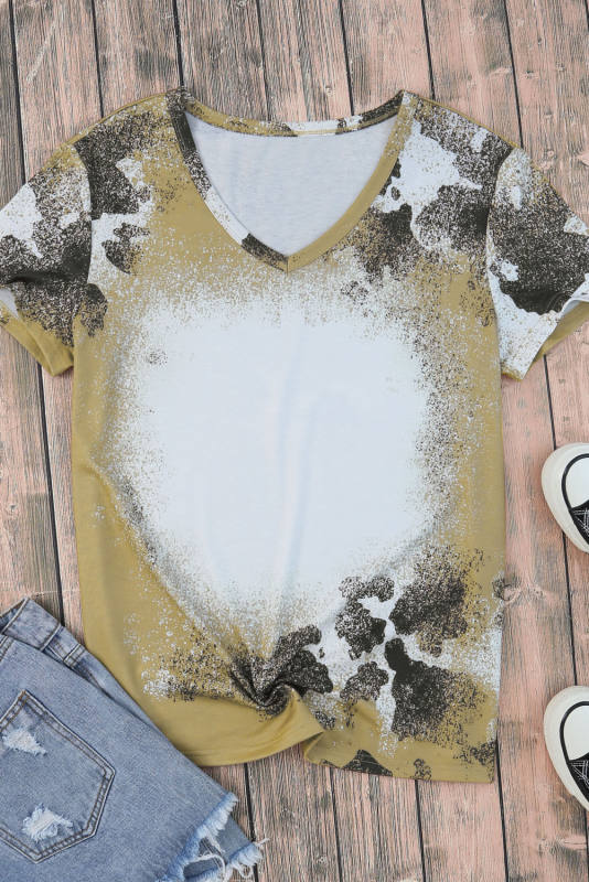 Brown Western Cow Spotted Bleached T Shirt LC25220457-17