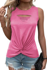 Rose Laser Cut Slits Twist Front Tank Top LC2569522-6