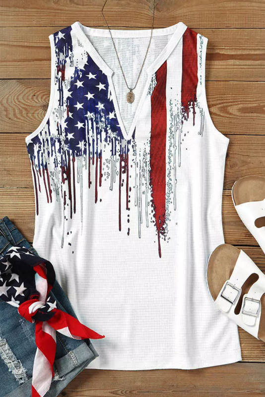 White American Flag Designful Print Notch V Neck Tank Top LC2569393-1