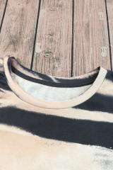 Blue Tie Dye Stripe Print Bleached T-Shirt LC25220327-5