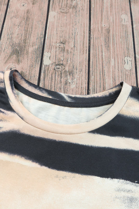 Blue Tie Dye Stripe Print Bleached T-Shirt LC25220327-5