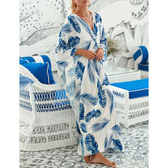 Blue White Print Long Kinimo Beachwear TQL310062-86