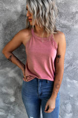 Blank Apparel - Pink Solid Color Crew Neck Tank Top BA2564998-10