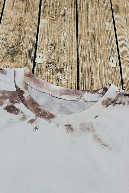 Brown Blank Apparel- Bleached Tie-dye Print Short Sleeve Top LC25220659-17