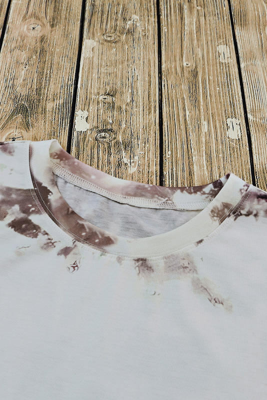 Brown Blank Apparel- Bleached Tie-dye Print Short Sleeve Top LC25220659-17