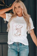 White NASHVILLE Graphic Short Sleeve Round Neck Tee LC25221207-1