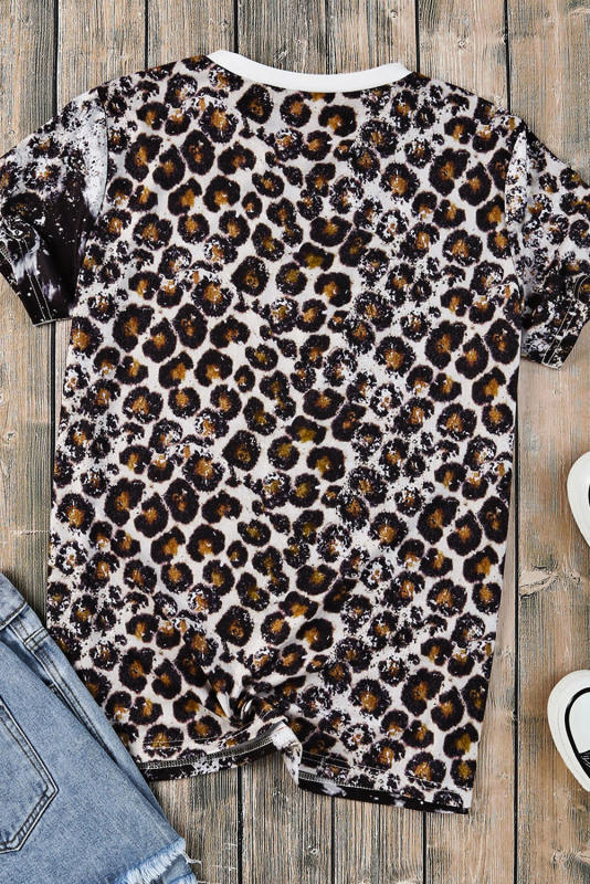 Leopard Mix Animal Print Bleached T Shirt LC25220458-20