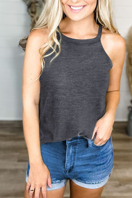 Blank Apparel - Grey Solid Color Crew Neck Tank Top BA2564998-11