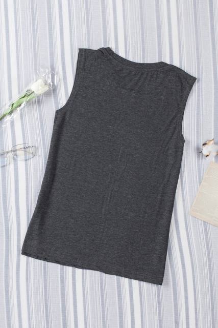 Blank Apparel - Gray Solid Color Crew Neck Loose Tank Top BA2564162-11