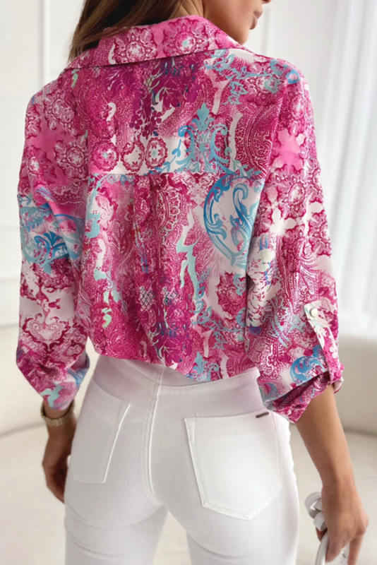 Rose Baroque Floral Roll-tab Sleeve Shirt LC2553697-6