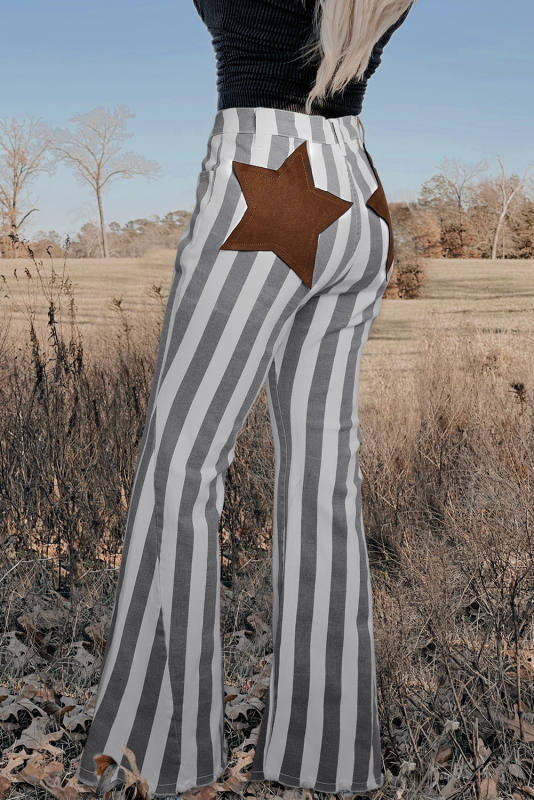 Stripe Star Embellished Western Flare Jeans LC7872994-19