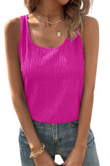 Rose Solid Color Textured Scoop Neck Tank Top LC2569199-6
