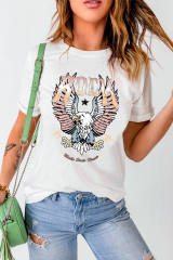 White ROCK &amp; Eagle Graphic Round Neck Tee  LC25221210-1