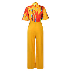 Yellow Red Floral Blouse with Wide Leg Pants Set TQG710004-7