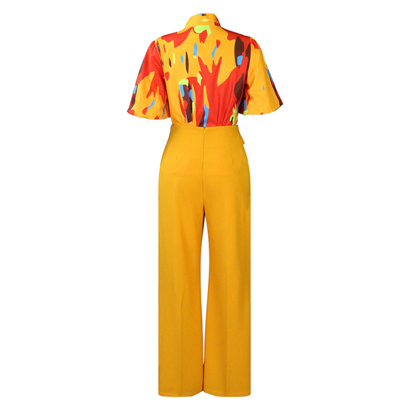 Yellow Red Floral Blouse with Wide Leg Pants Set TQG710004-7