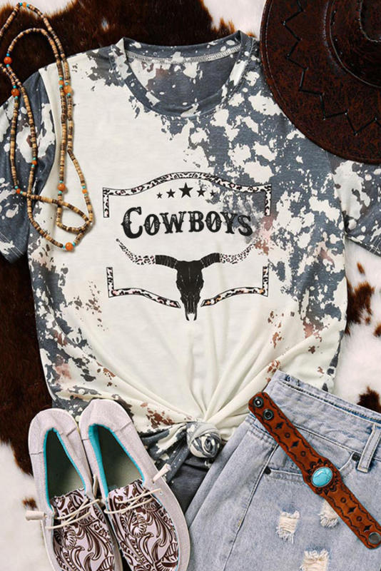Gray Western Cow Horn Graphic Tee LC25219666-11