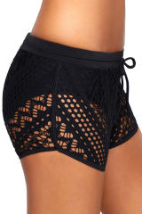 Black Hollow Out Lace Overlay Swim Short Bottom