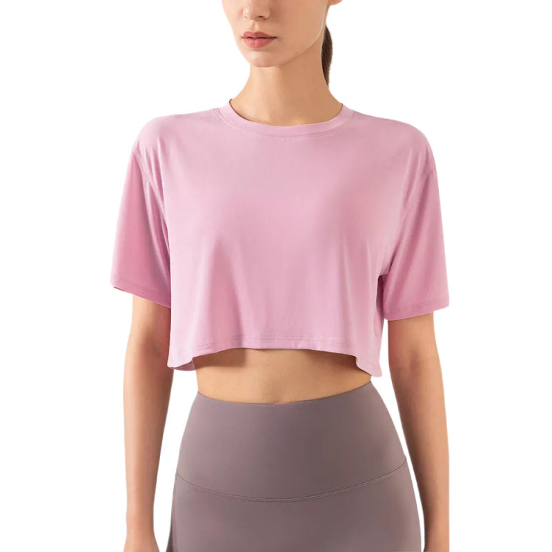 Pink Loose Crop Top and Gray High Waist Yoga Pants Set TQE71335-5-8