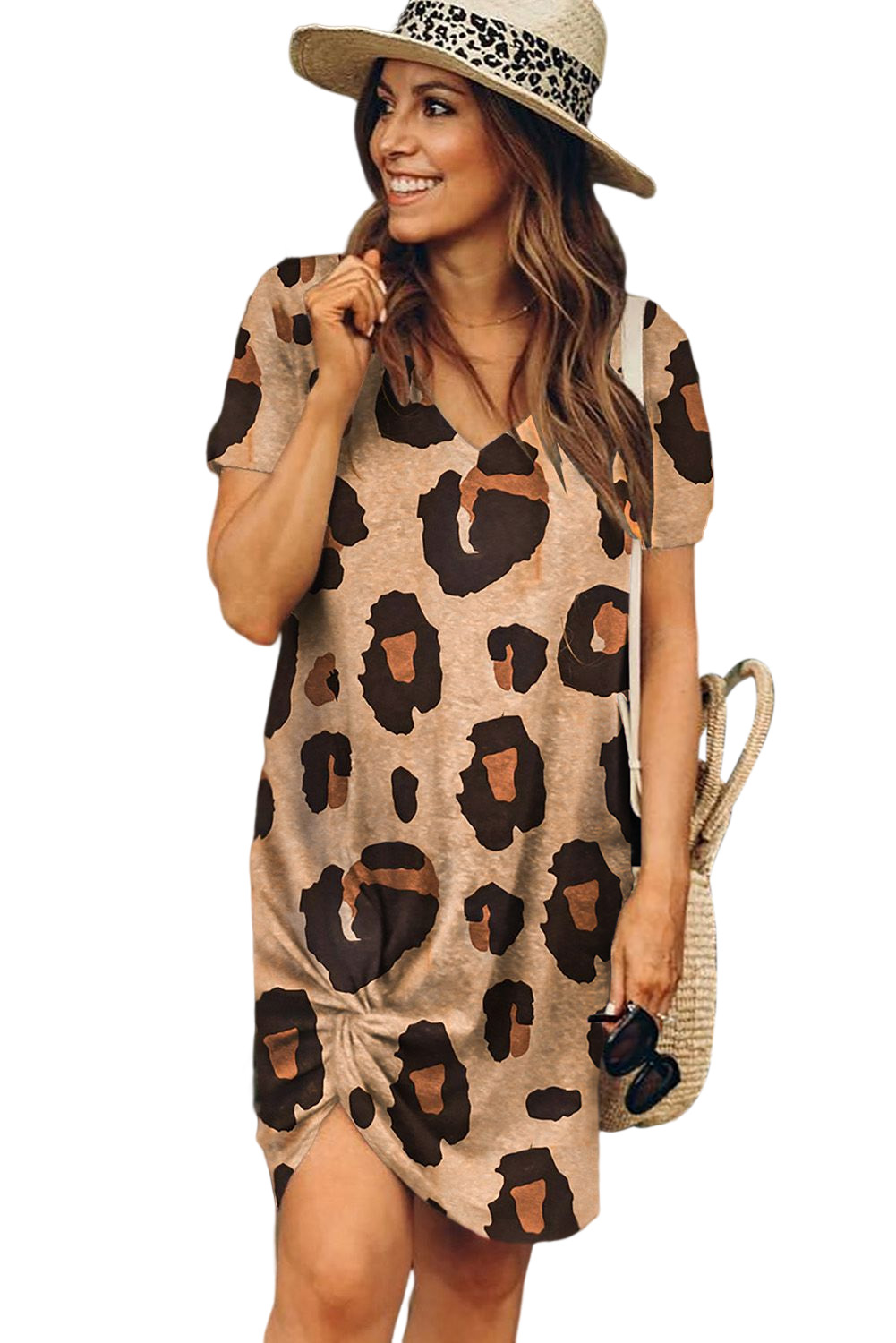 Double Take Leopard Lightning Graphic Tee Dress