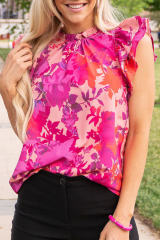Rose Floral Flutter Sleeves Frilled Neck Blouse LC25121306-6
