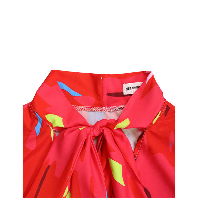 Orange Red Floral Blouse with Wide Leg Pants Set TQG710004-55