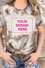 Brown Blank Apparel- Bleached Tie-dye Print Short Sleeve Top LC25220659-17