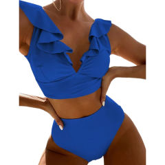 Royal Blue Ruffle Sleevelss Drawstring Bikinis Set TQX610040-62